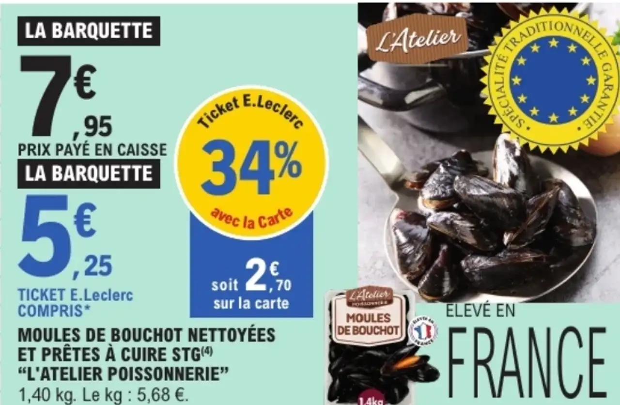 Moules de bouchot nettoyées et prêtes à cuire STG L'Atelier Poissonnerie