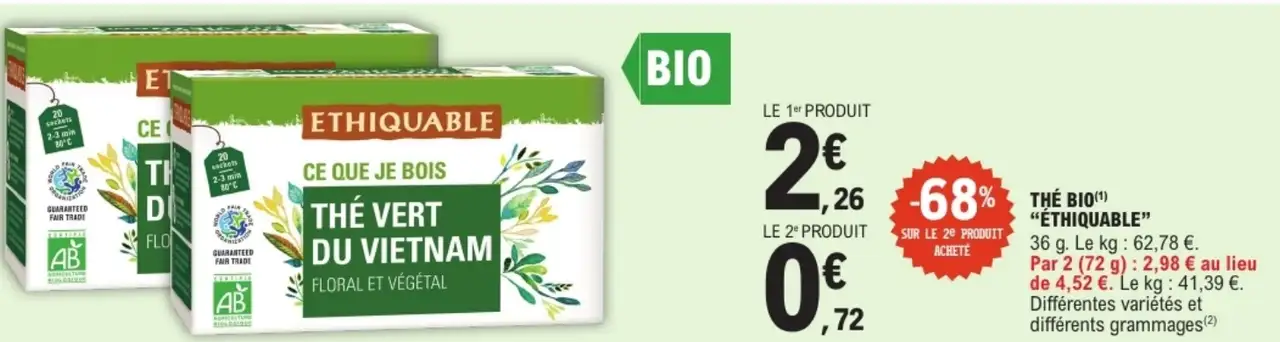 Thé Bio "Ethiquable" Thé vert du Vietnam