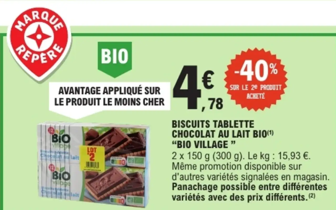 Biscuits Tablette Chocolat au Lait Bio "Bio Village"