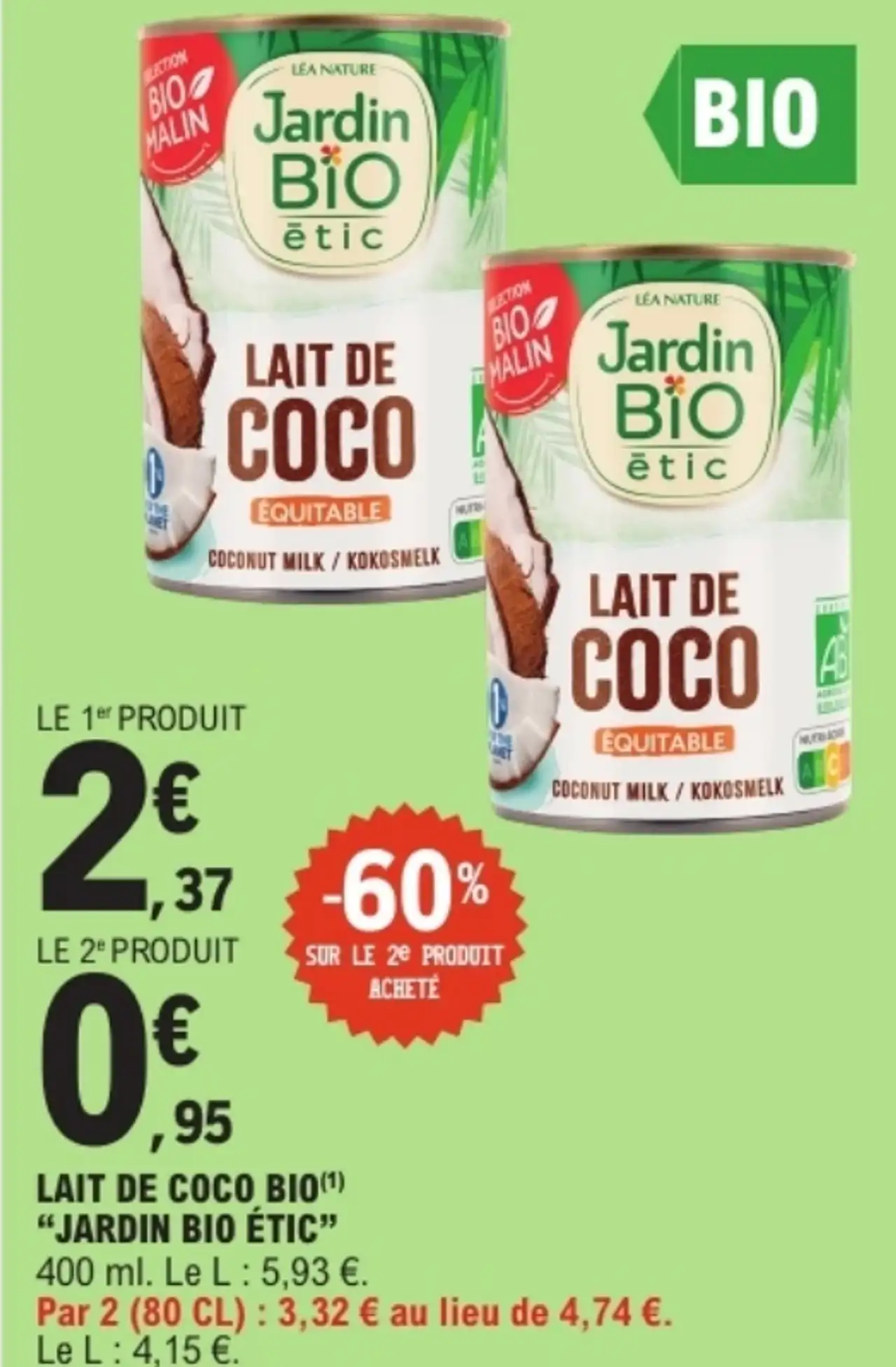 Lait de coco bio Jardin BiO étic