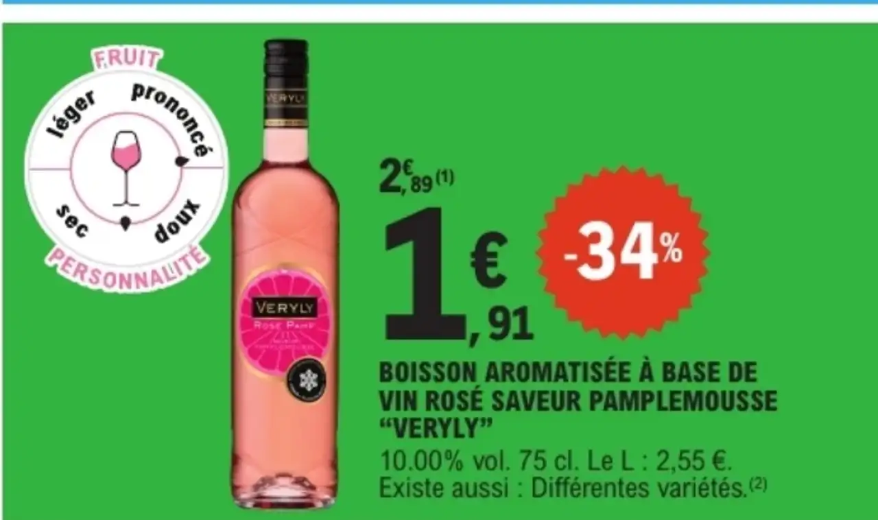 Boisson Aromatisée à Base de Vin Rosé Saveur Pamplemousse "Veryly"