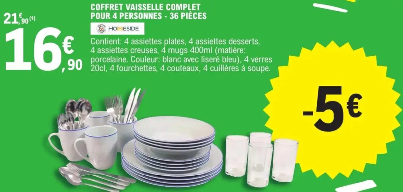 COFFRET VAISSELLE COMPLET POUR 4 PERSONNES - 36 PIÈCES HOMESIDE