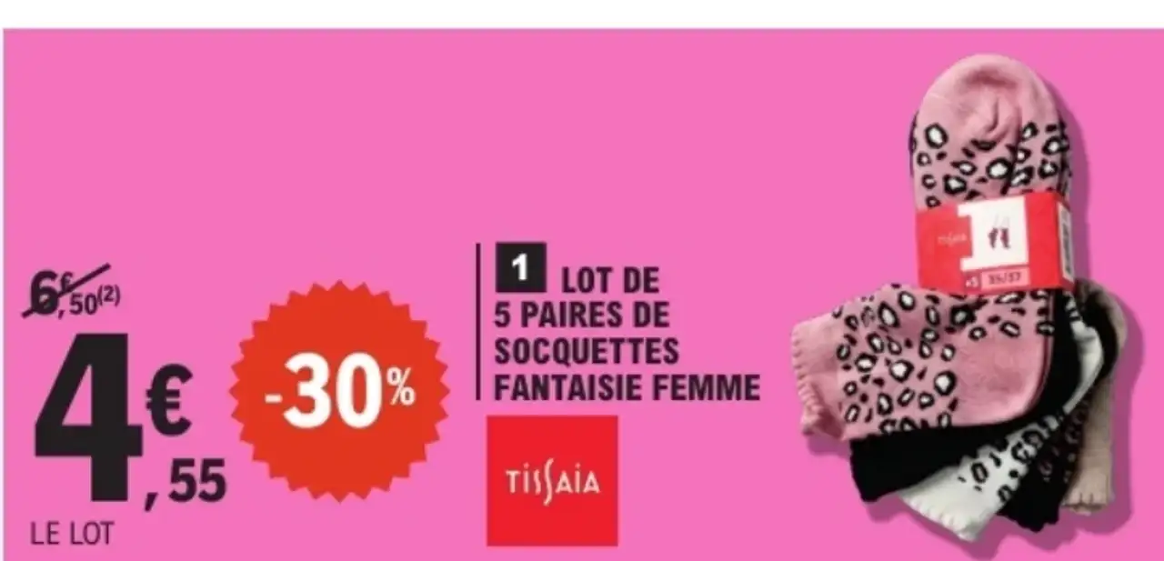 Lot de 5 paires de socquettes fantaisie femme Tissaia