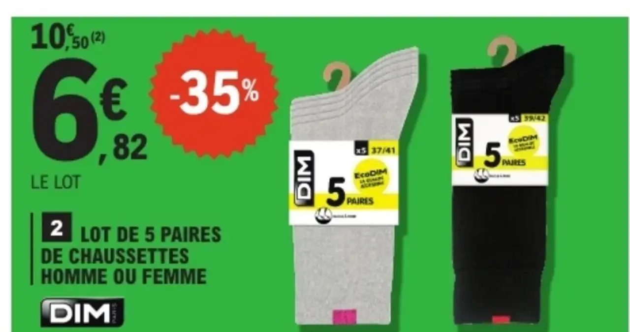 Lot de 5 paires de chaussettes homme ou femme Dim