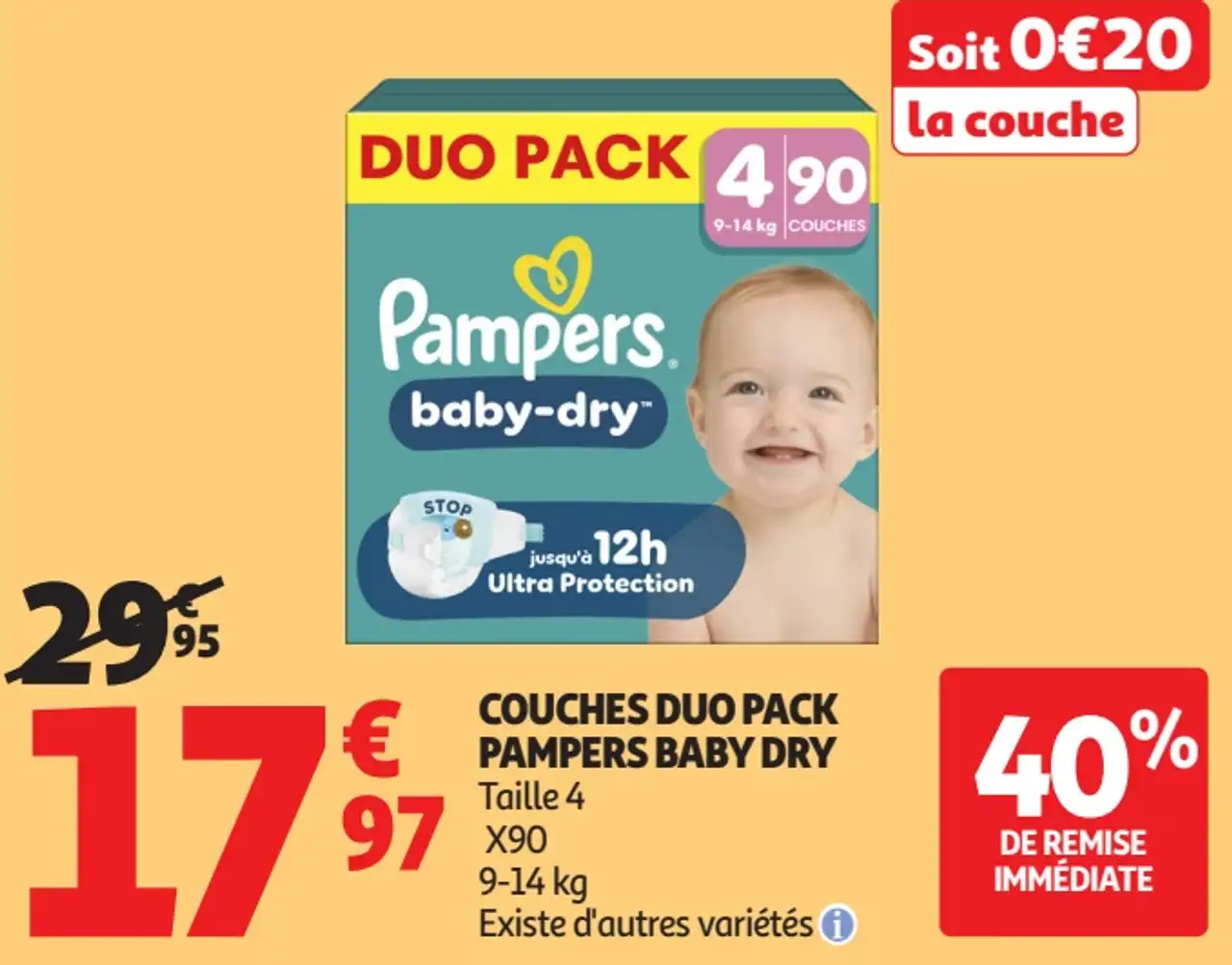 Couches duo pack Pampers Baby Dry Taille 4