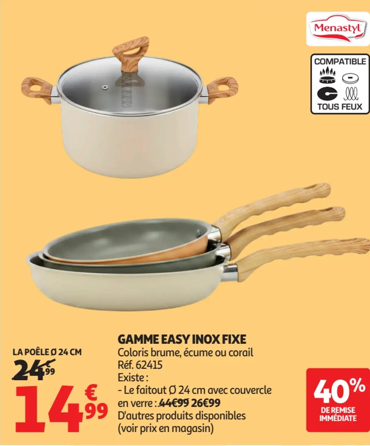 La Poêle Ø 24 cm Menastyl Gamme Easy Inox Fixe