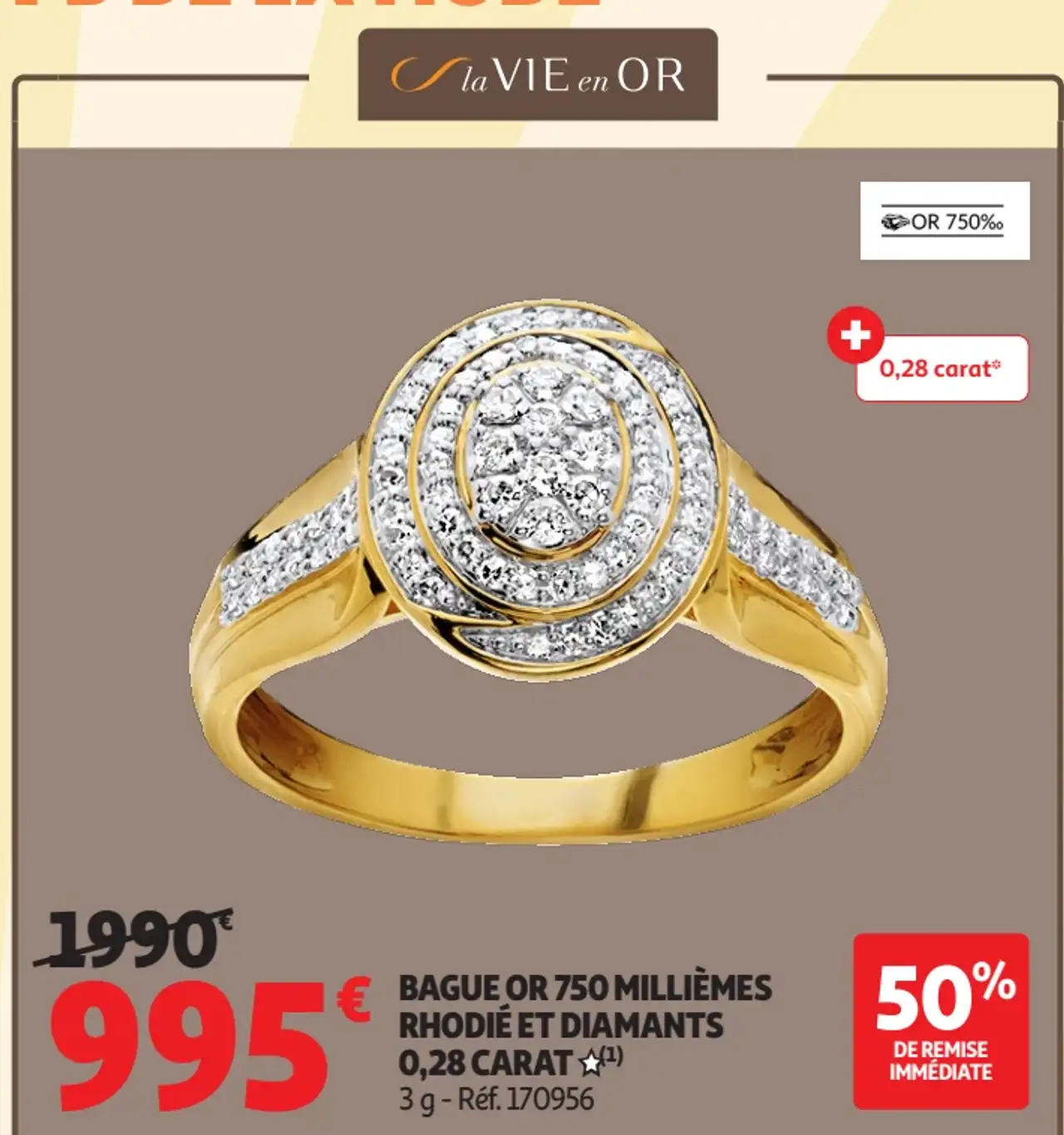 Bague Or 750 millièmes rhodié et diamants La Vie en Or