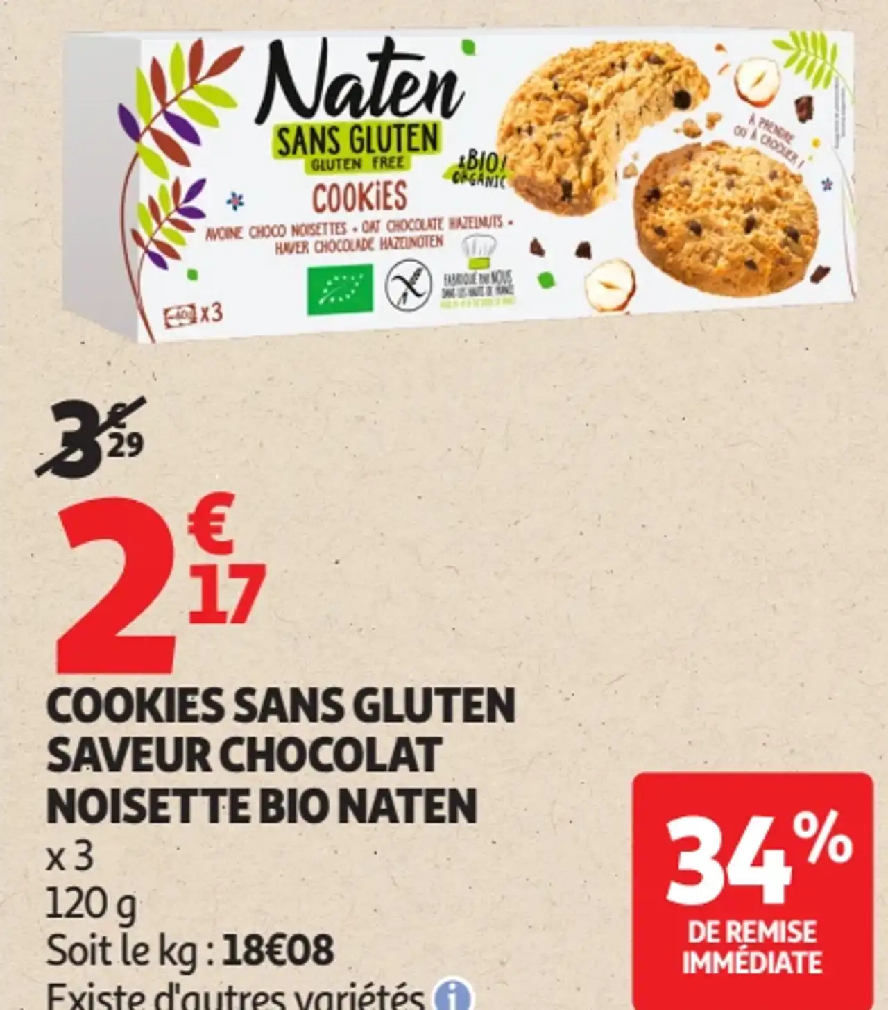 Cookies sans gluten saveur chocolat noisette bio Naten