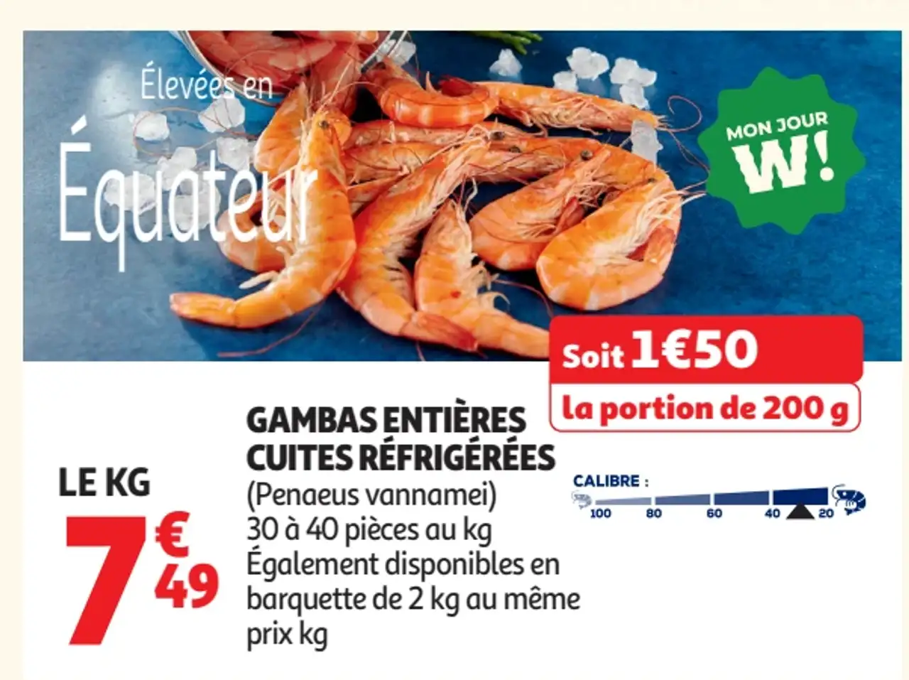 Gambas entières cuites réfrigérées