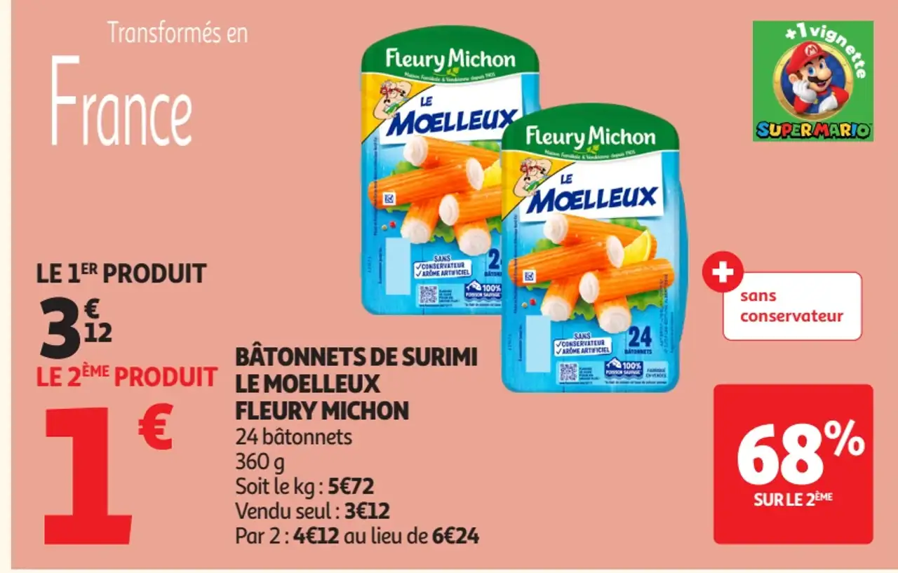 Bâtonnets de surimi Le Moelleux Fleury Michon