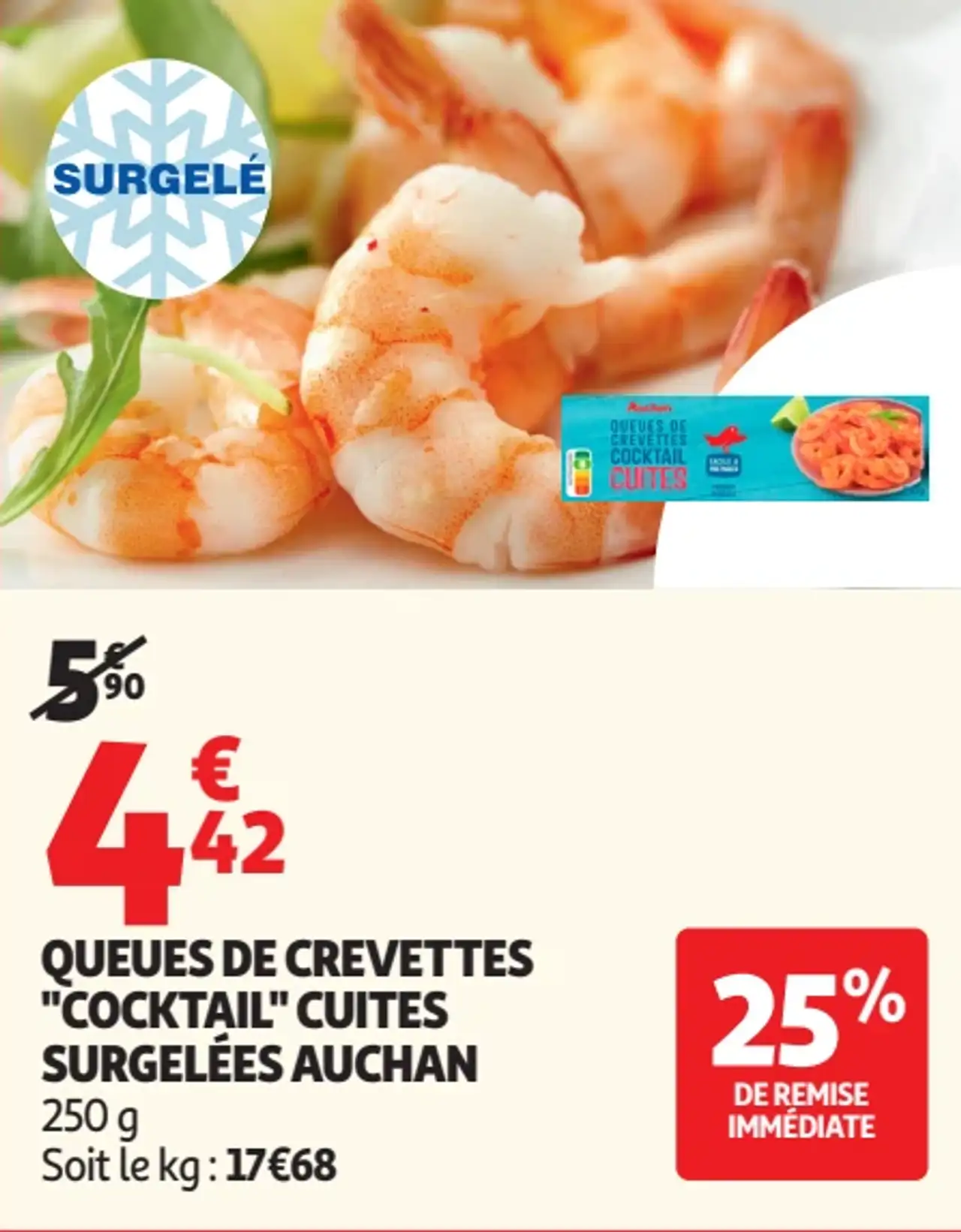 Queues de crevettes "Cocktail" cuites surgelées Auchan