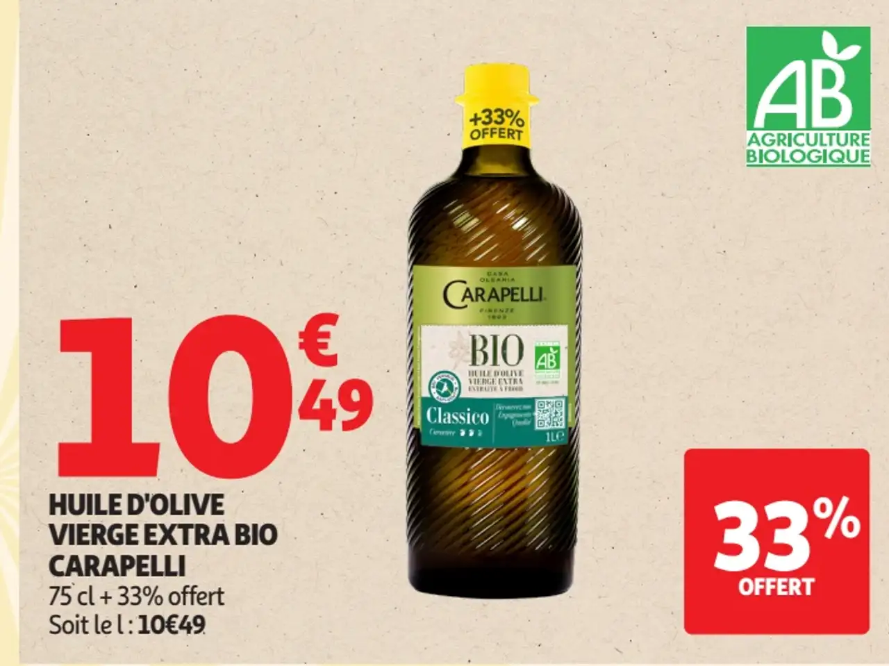 Huile d'olive vierge extra bio Classico Carapelli