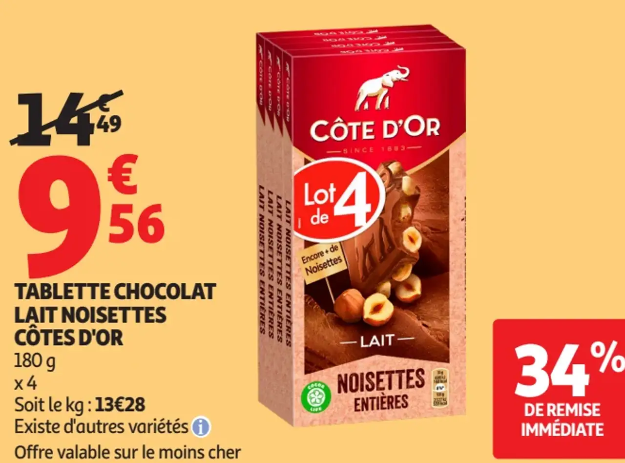 Tablette chocolat Lait Noisettes Côte d'Or