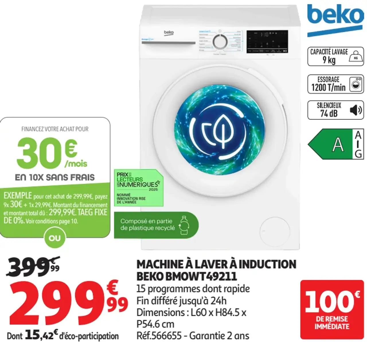 Machine à laver à induction Beko BMOWT49211