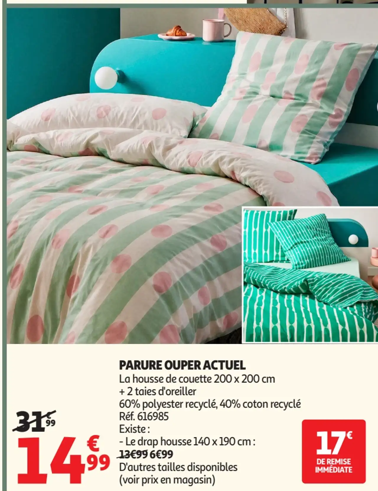 PARURE OUPER ACTUEL La housse de couette 200 x 200 cm + 2 taies d'oreiller