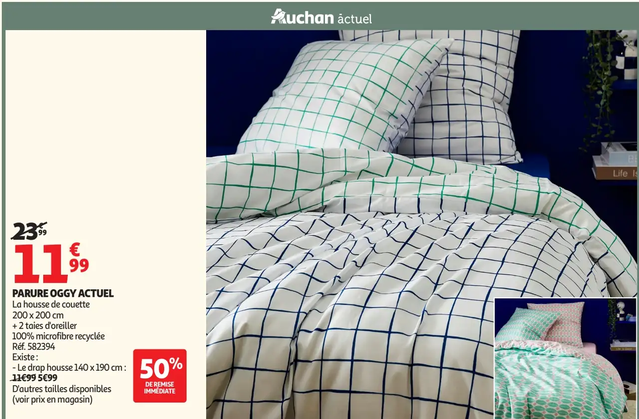PARURE OGGY ACTUEL La housse de couette 200 x 200 cm + 2 taies d'oreiller