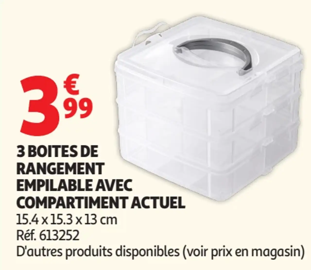 3 boîtes de rangement empilable avec compartiment Actuel
