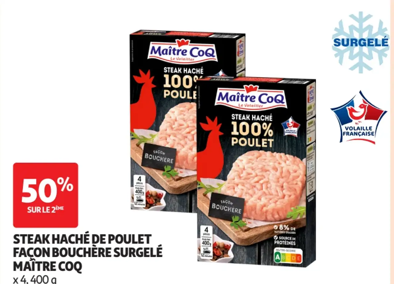 Steak haché de poulet façon bouchère surgelé Maître Coq