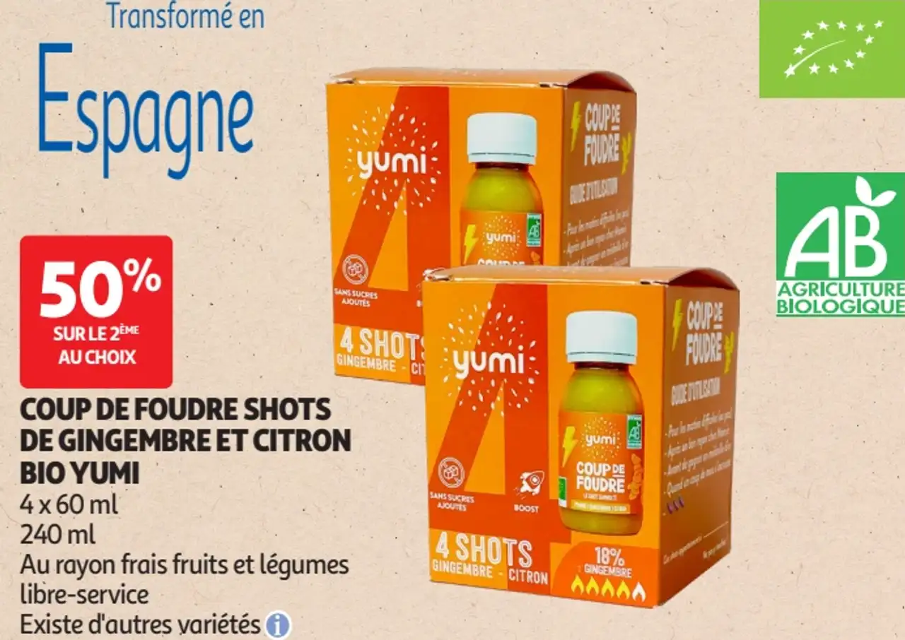 Coup de foudre shots de gingembre et citron bio Yumi