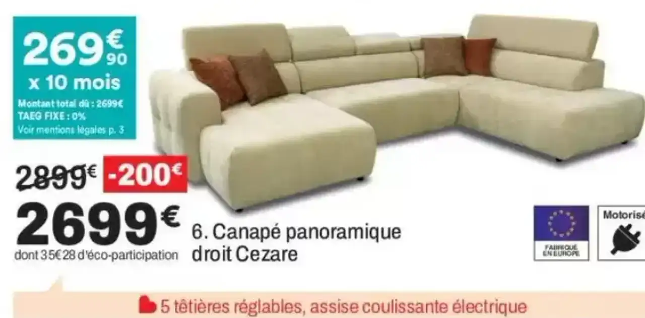 Canapé panoramique droit Cezare
