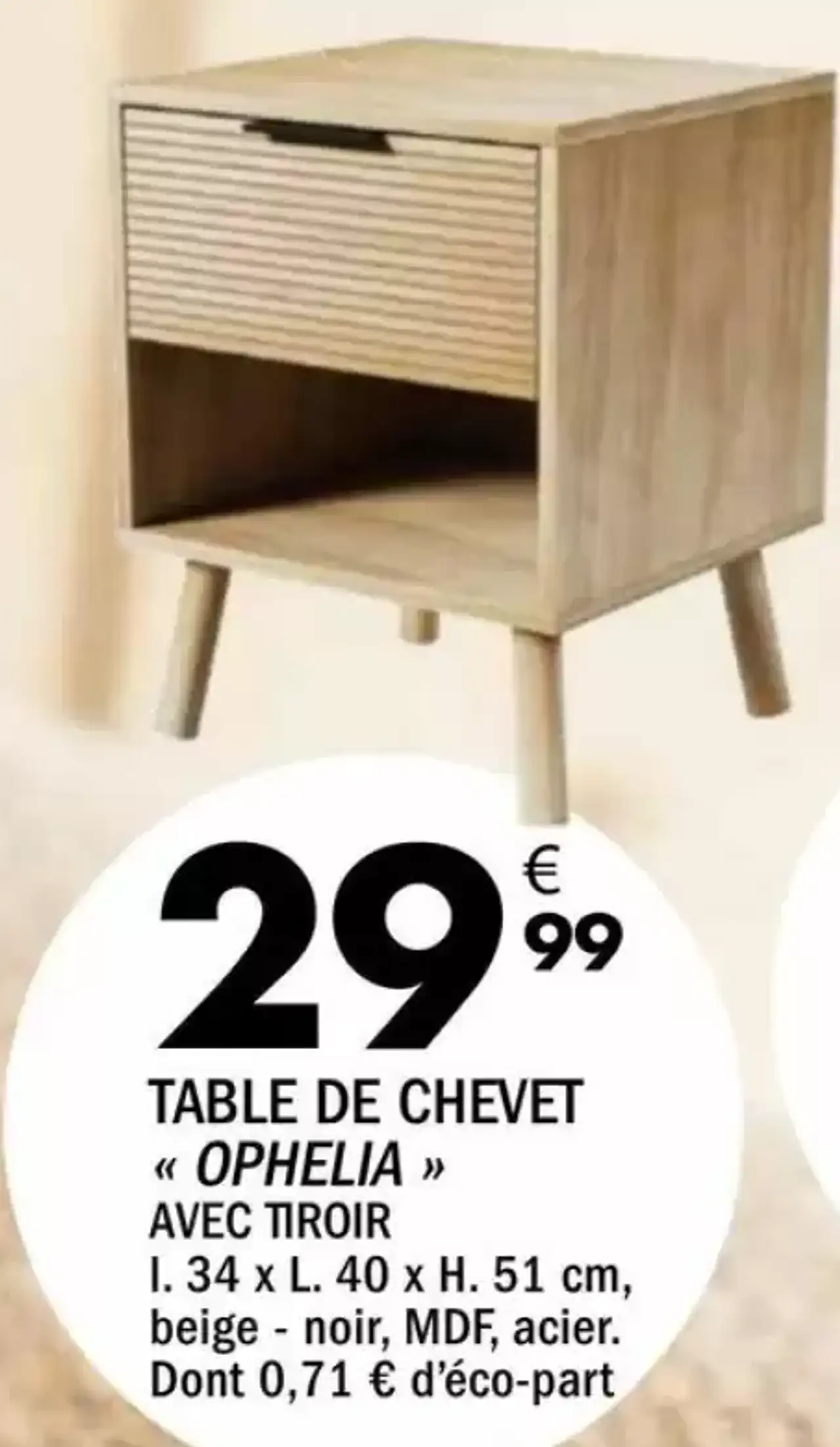 TABLE DE CHEVET « OPHELIA » AVEC TIROIR