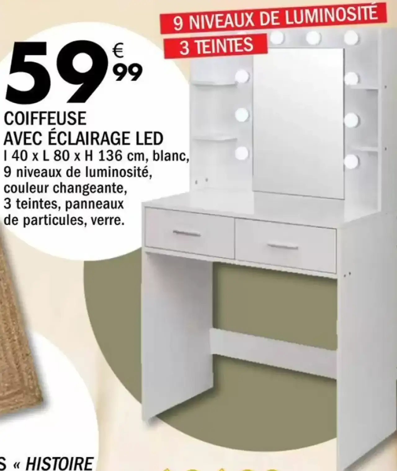 Coiffeuse avec éclairage LED