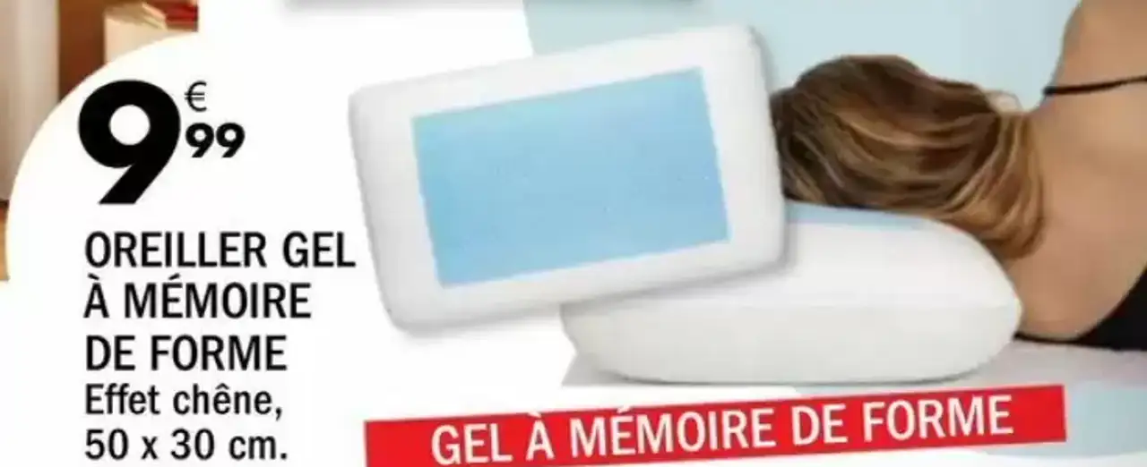 Oreiller gel à mémoire de forme, 50 x 30 cm