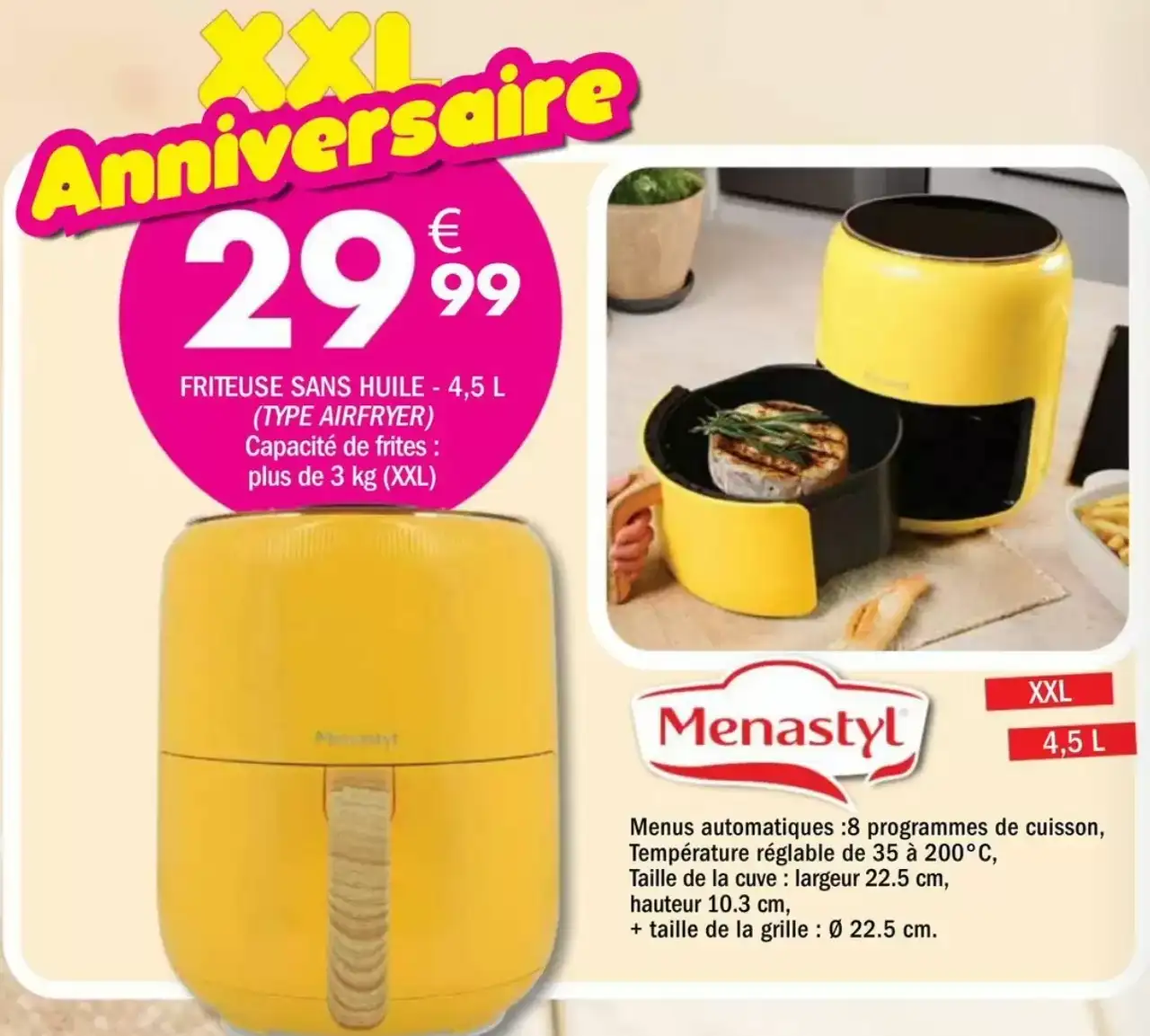 Friteuse sans huile Menastyl - 4,5 L (Type Airfryer)
