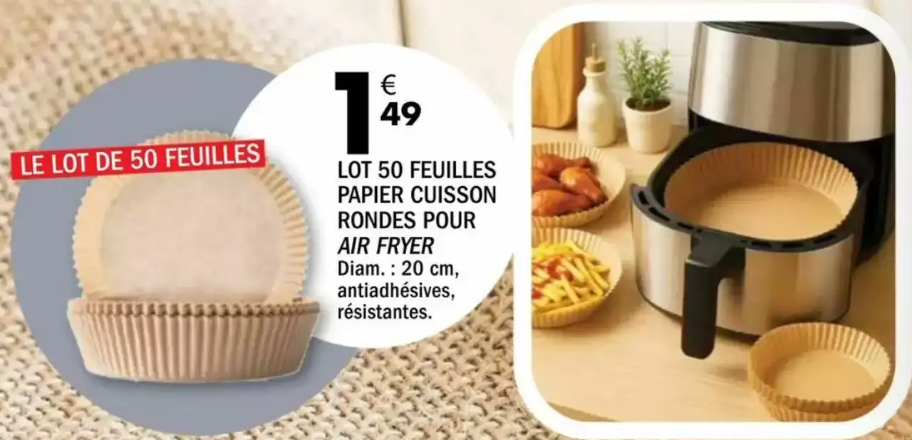 Lot 50 feuilles papier cuisson rondes pour Air Fryer