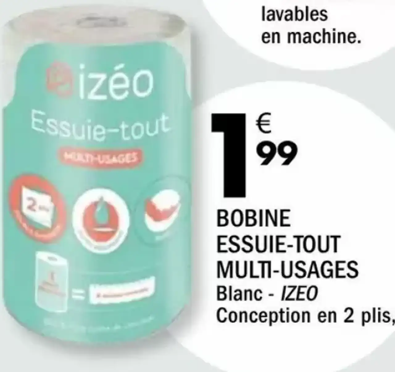 Bobine essuie-tout multi-usages blanc Izéo
