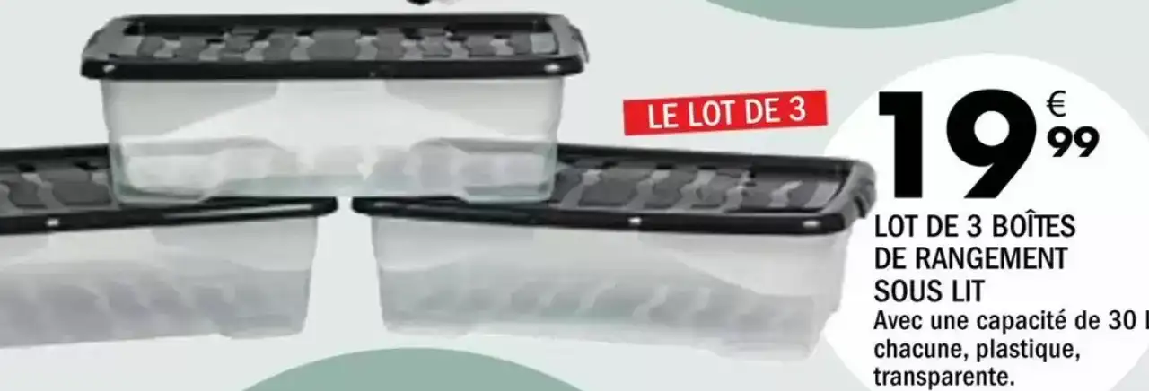 Lot de 3 boîtes de rangement sous lit