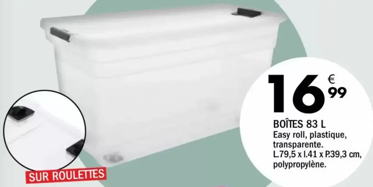 Boîtes 83 L Easy roll, plastique, transparente.