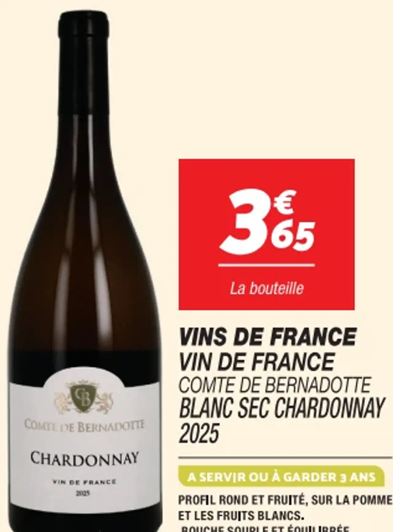 Vin de France Blanc Sec Chardonnay 2025 Comte de Bernadotte
