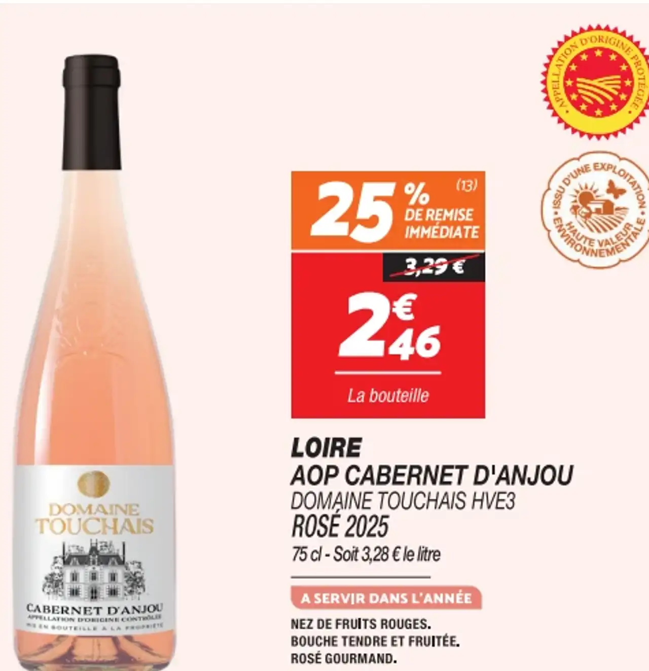 AOP Cabernet d'Anjou Domaine Touchais HVE3 Rosé 2025