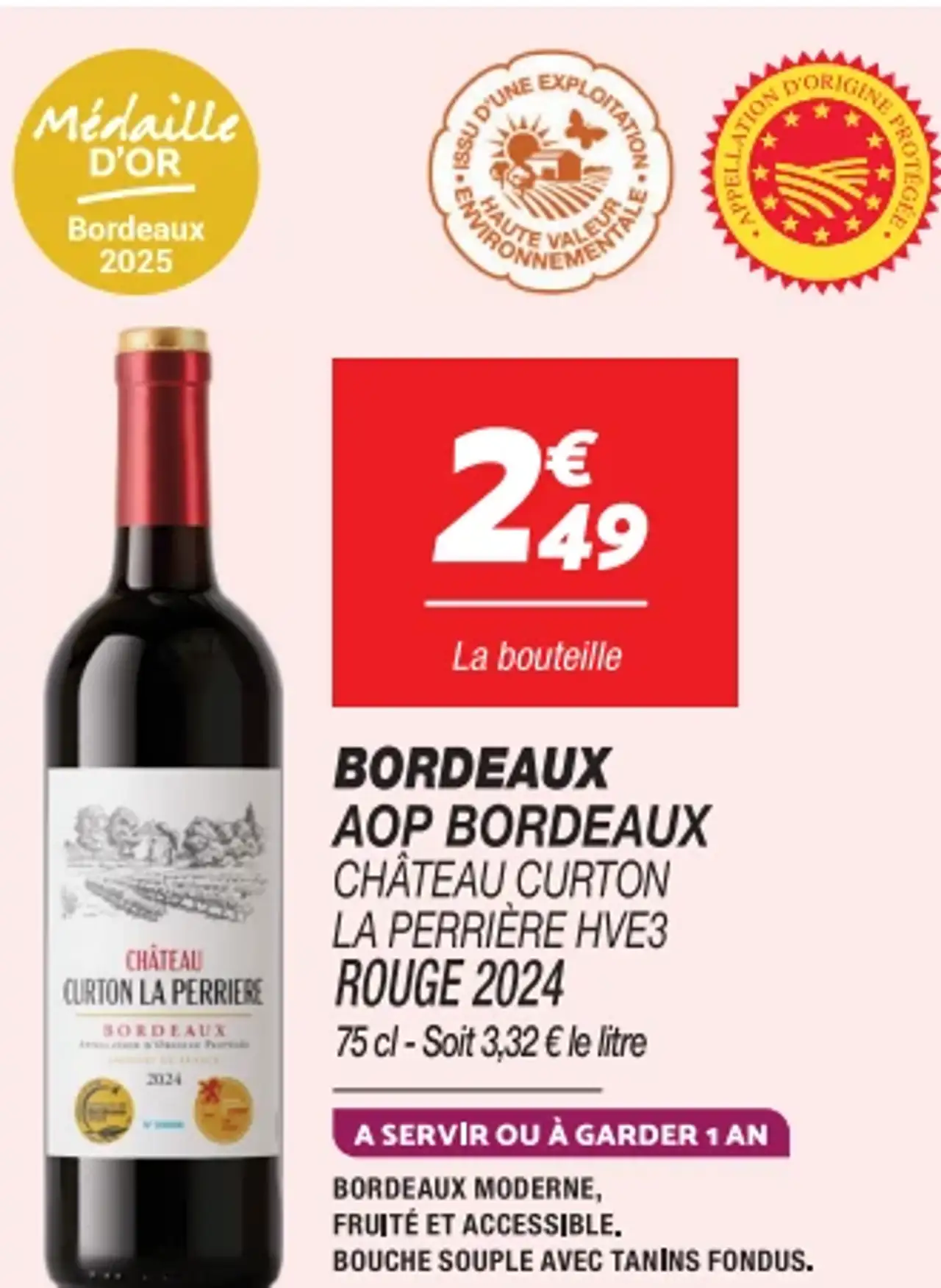 BORDEAUX AOP BORDEAUX CHÂTEAU CURTON LA PERRIÈRE HVE3 ROUGE 2024