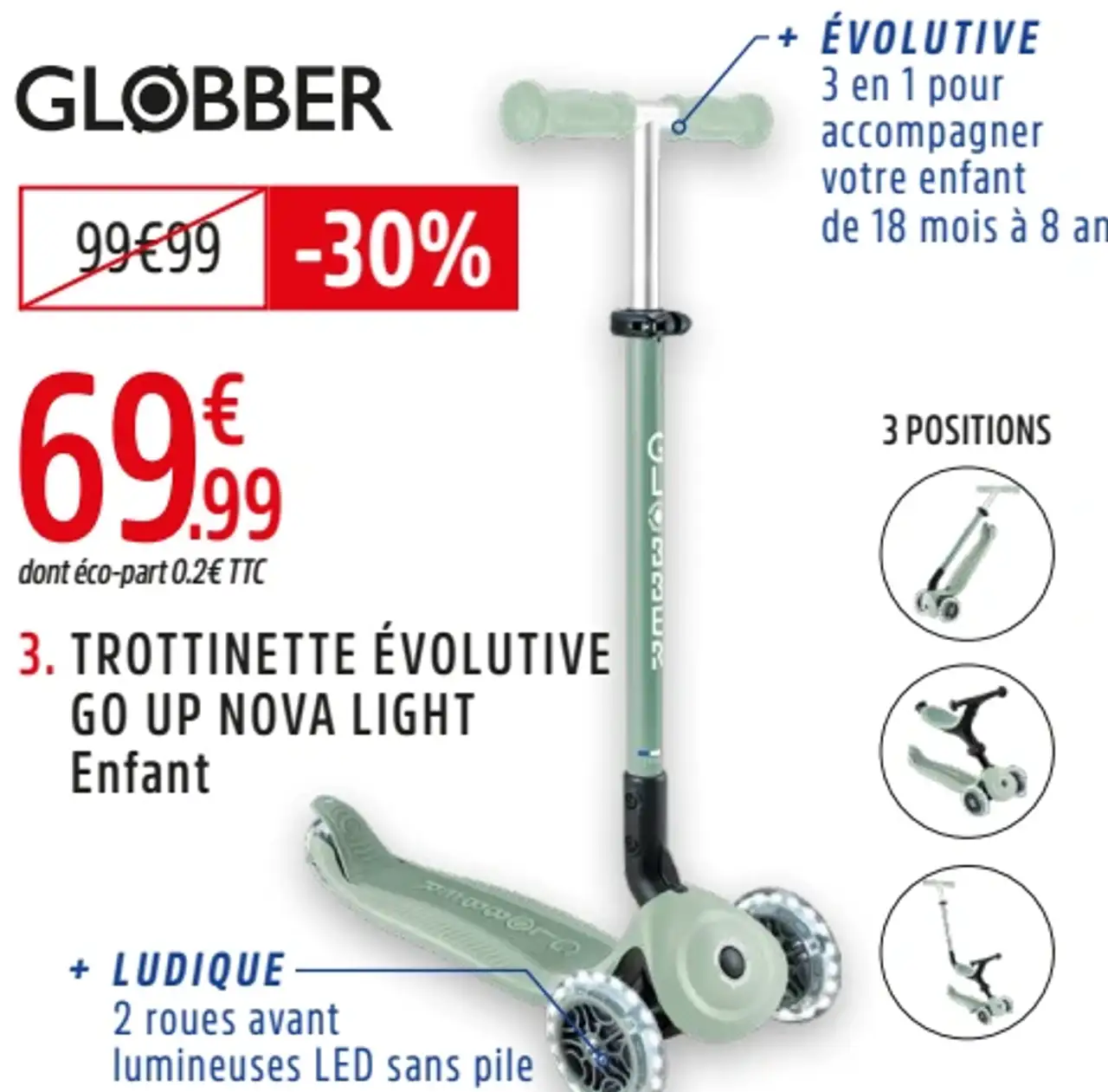 Trottinette 3 roues évolutive Go Up Nova Light Enfant Globber