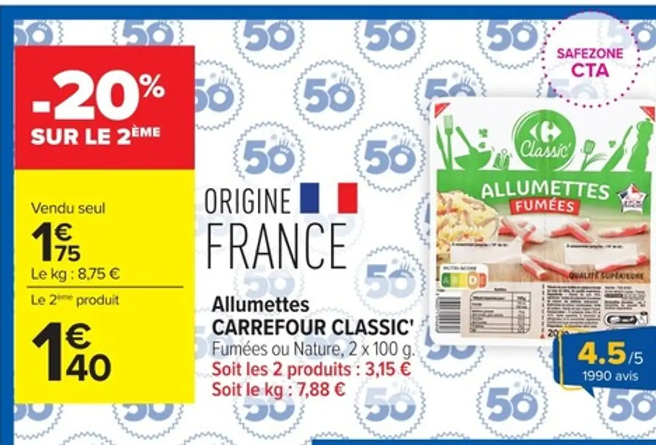 Allumettes CARREFOUR CLASSIC' Fumées ou Nature
