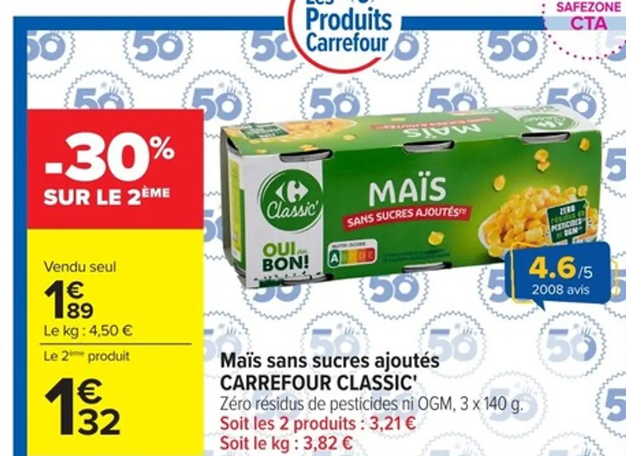 Maïs sans sucres ajoutés CARREFOUR CLASSIC'