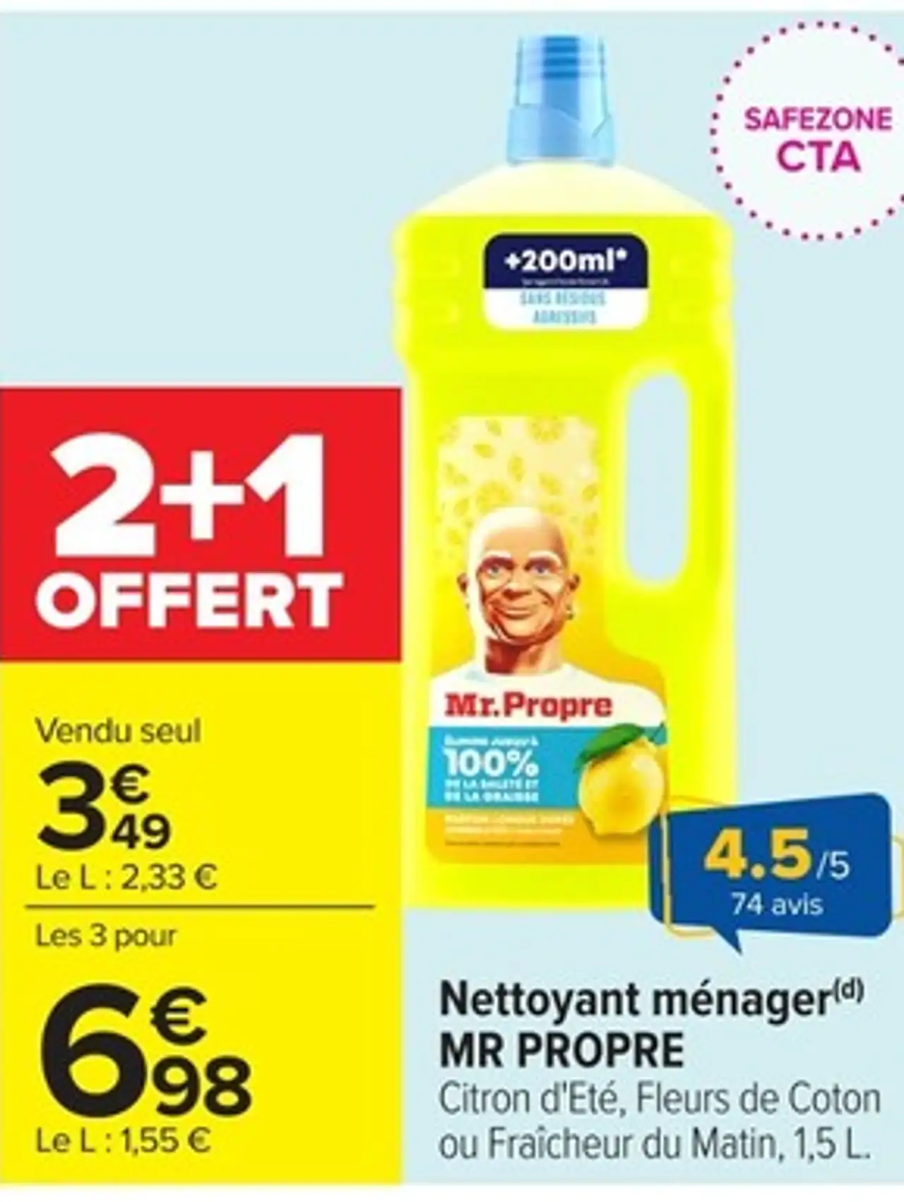 Nettoyant ménager MR PROPRE Citron d'Été, Fleurs de Coton ou Fraîcheur du Matin
