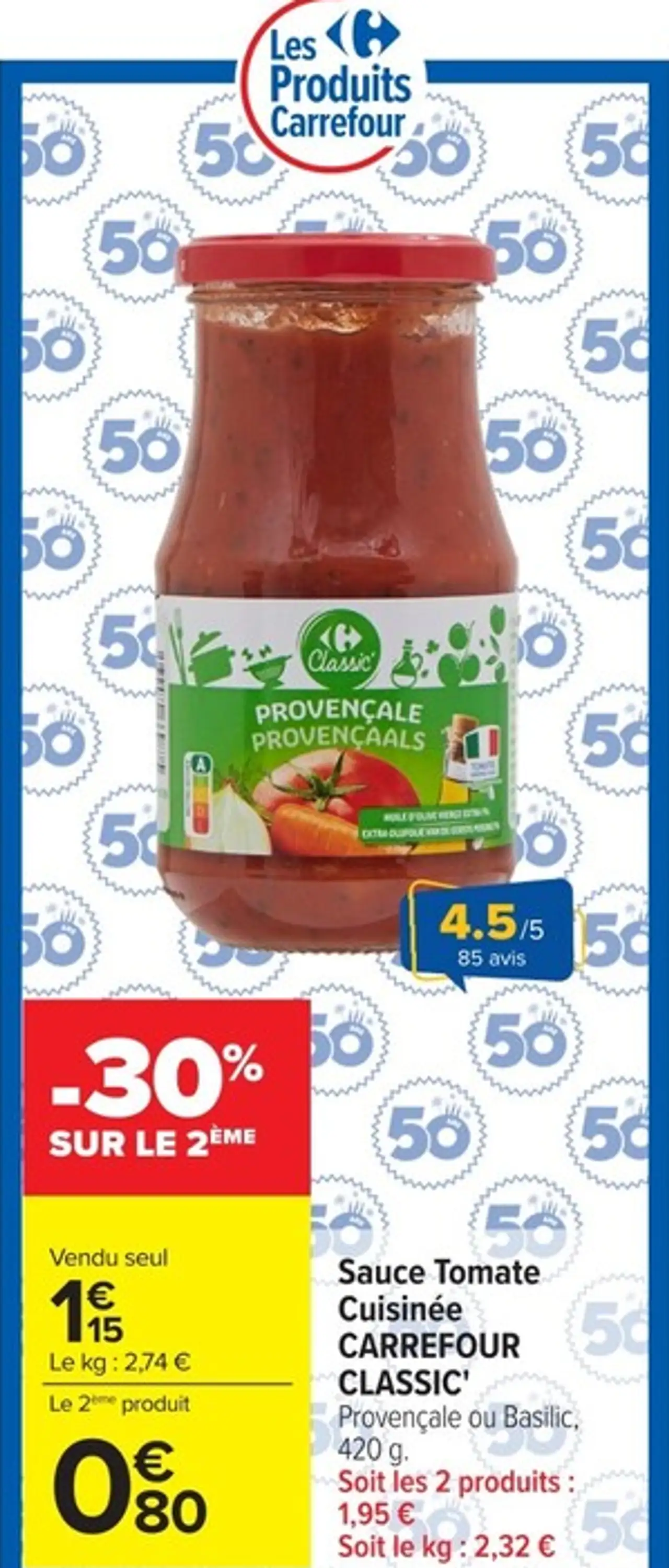 Sauce Tomate Cuisinée CARREFOUR CLASSIC' Provençale ou Basilic