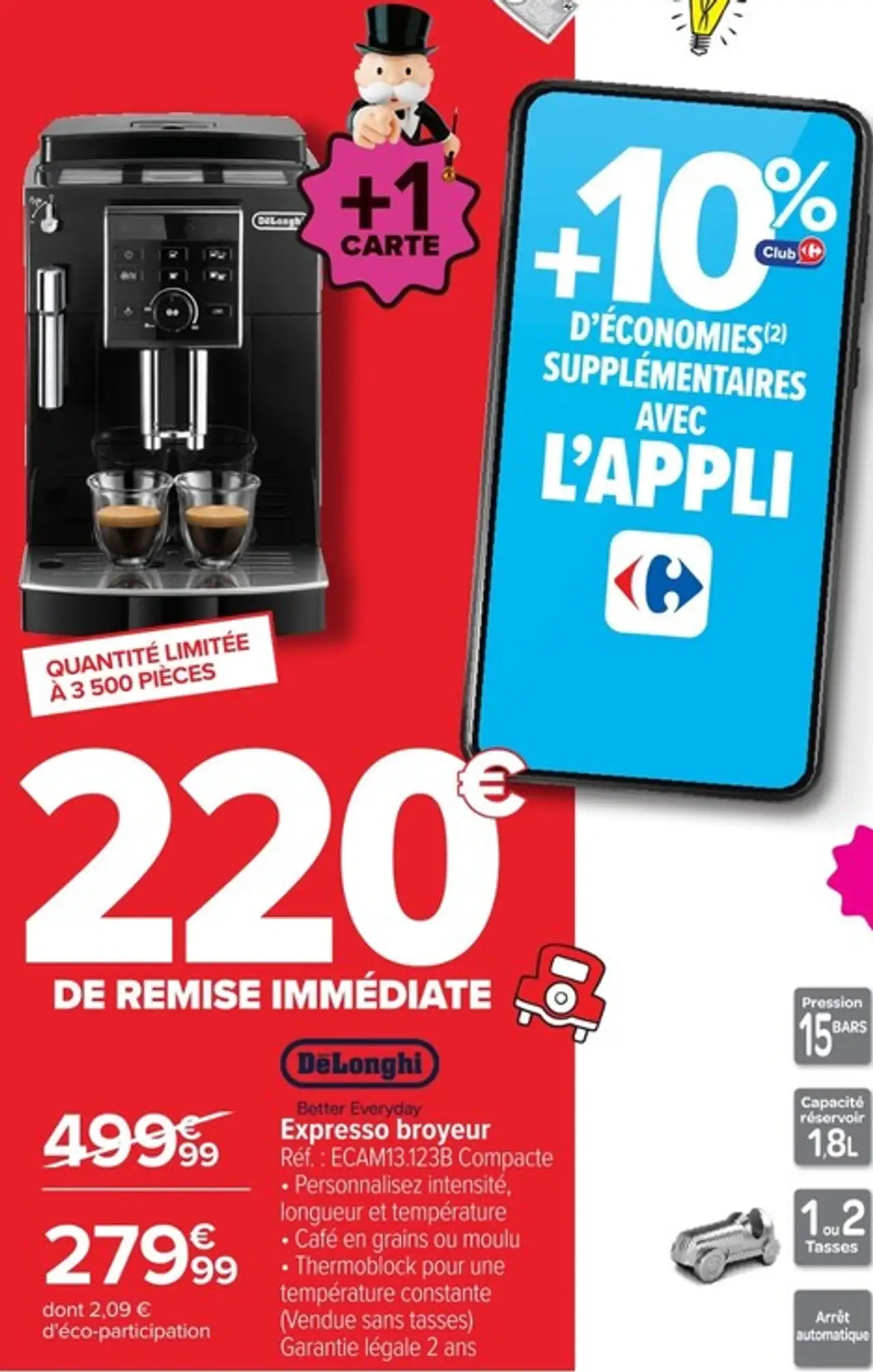 DeLonghi Espresso broyeur ECAM13.123B Compacte