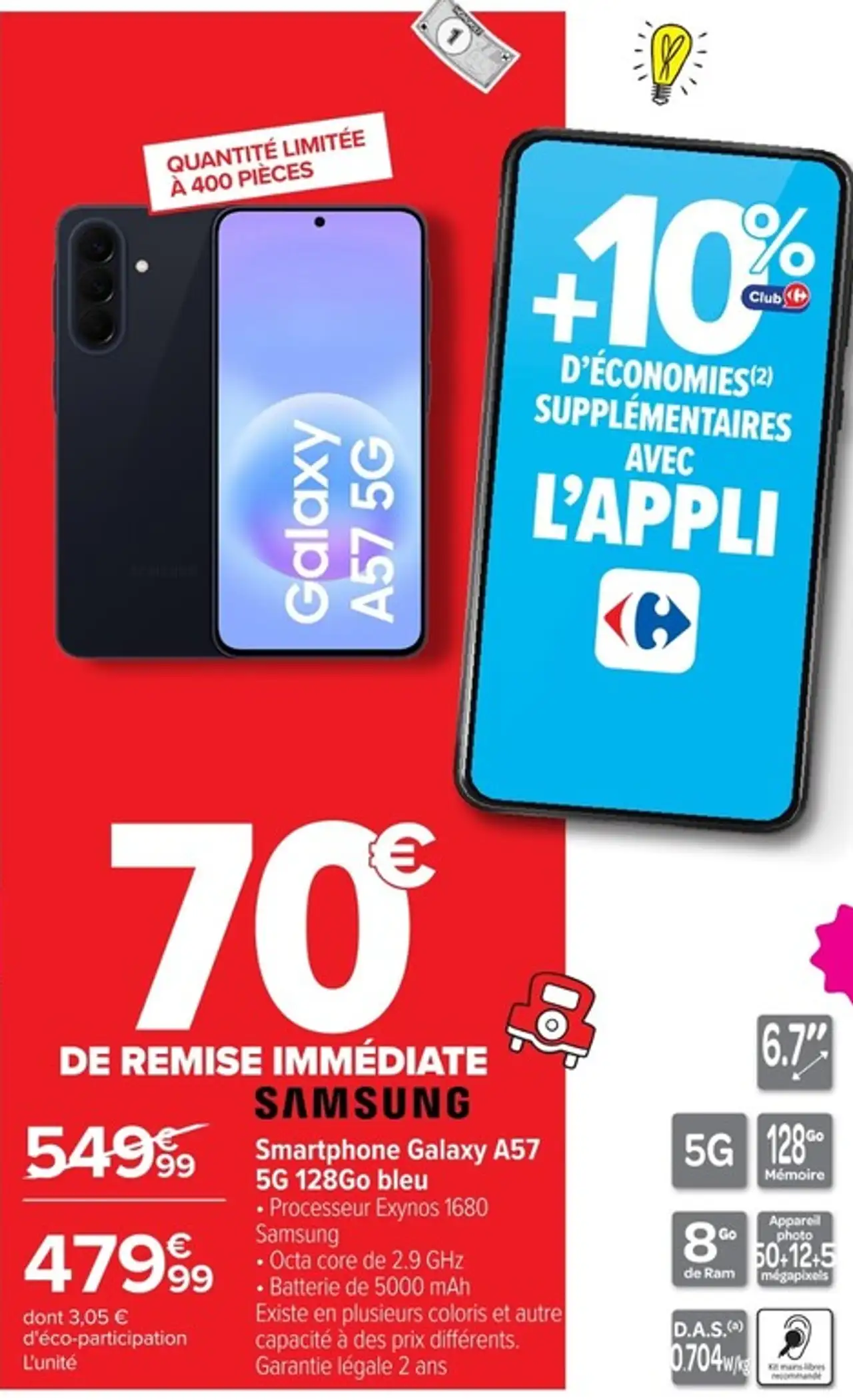 Samsung Smartphone Galaxy A57 5G 128Go bleu