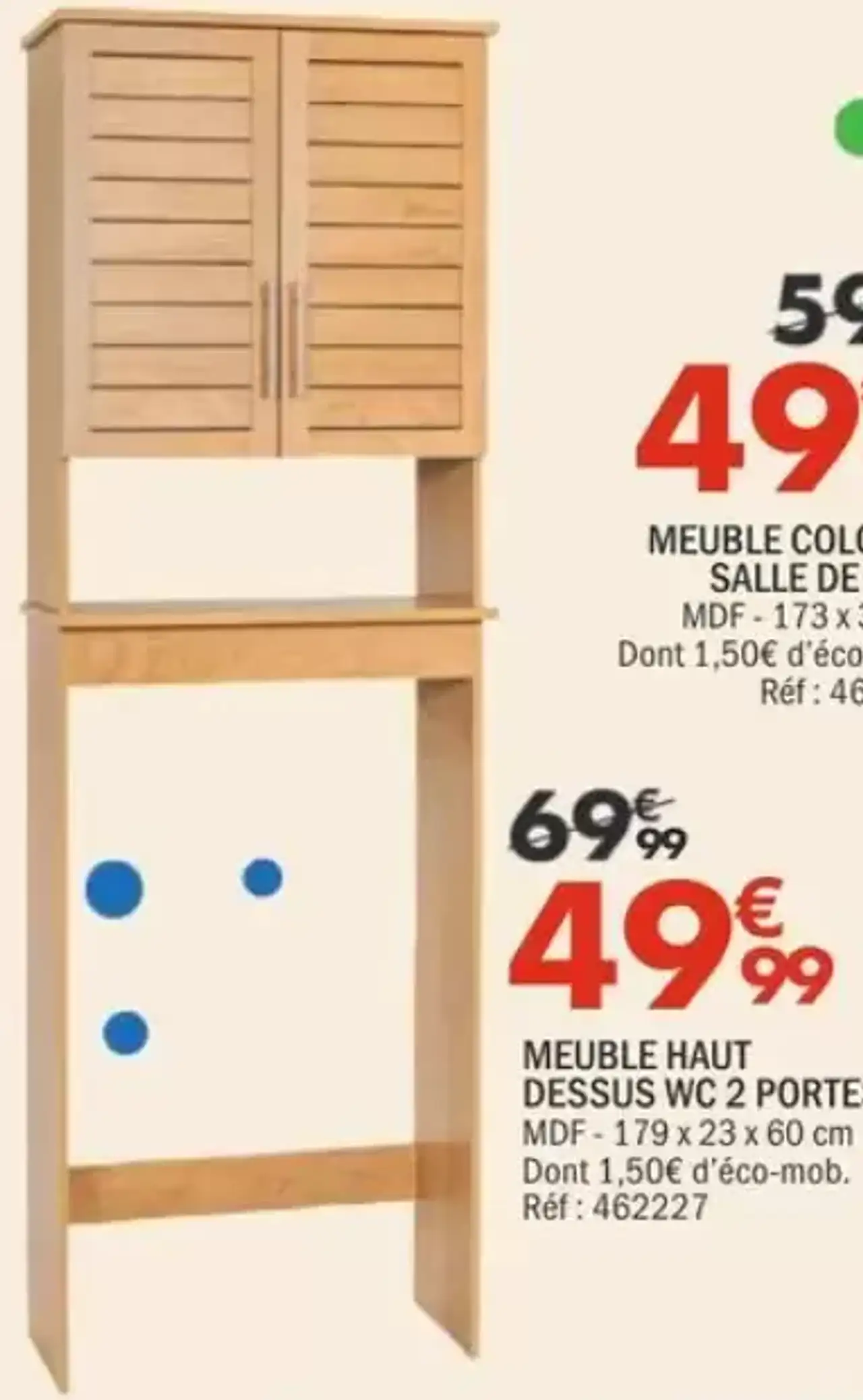 Meuble haut dessus WC 2 portes Colonial