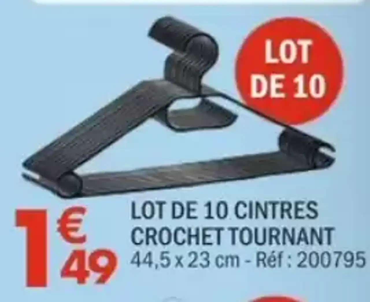 LOT DE 10 CINTRES CROCHET TOURNANT 44,5 x 23 cm