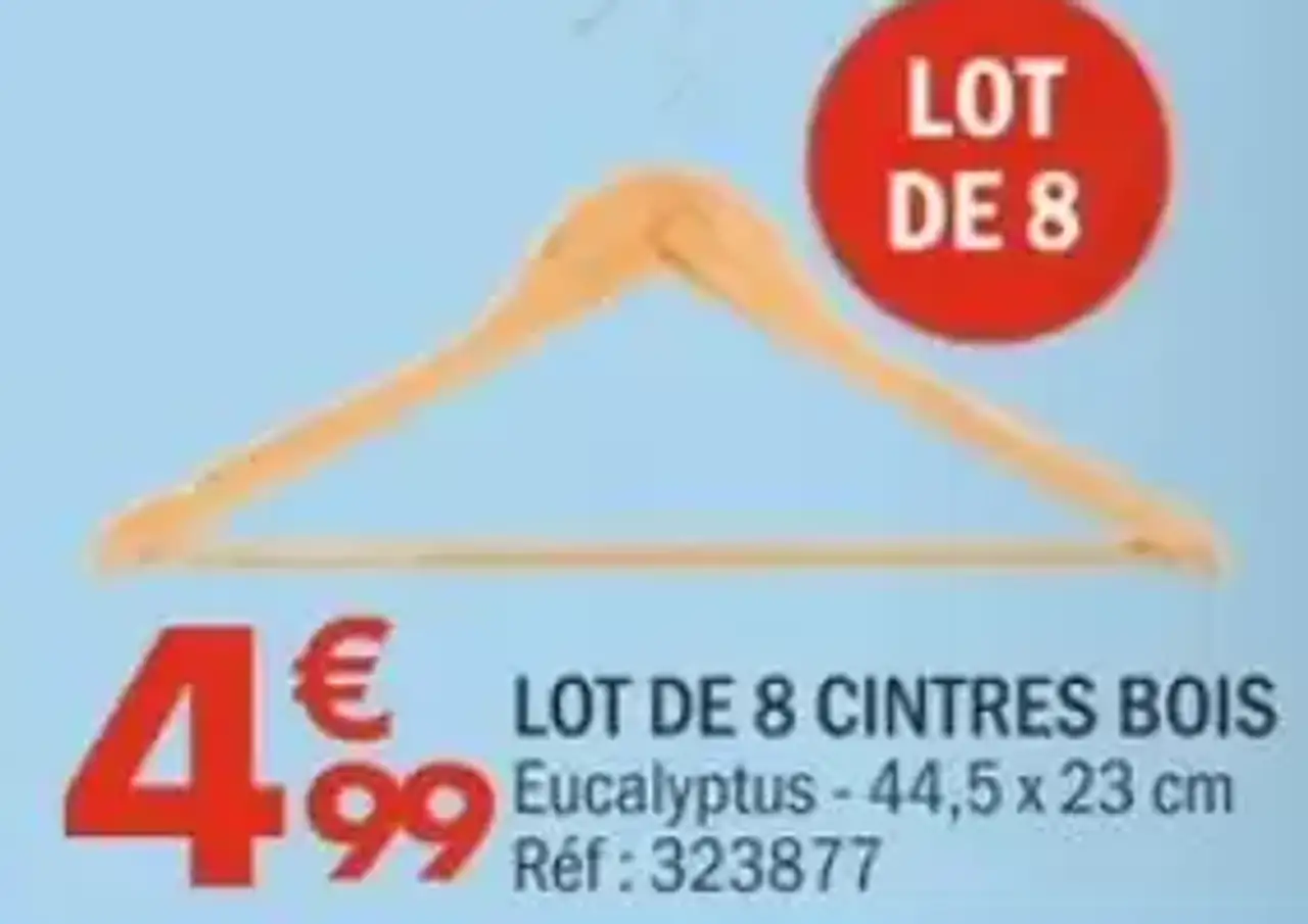 LOT DE 8 CINTRES BOIS Eucalyptus 44,5 x 23 cm