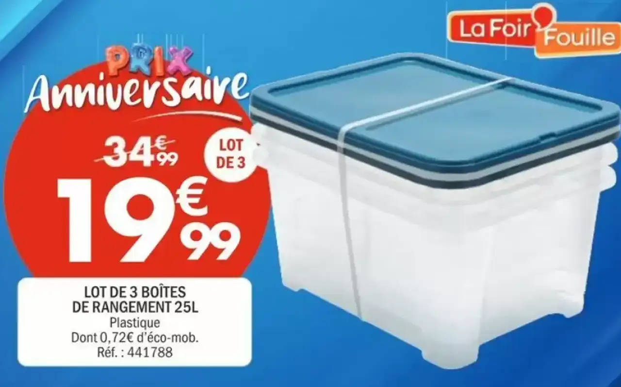 Lot de 3 boîtes de rangement 25L