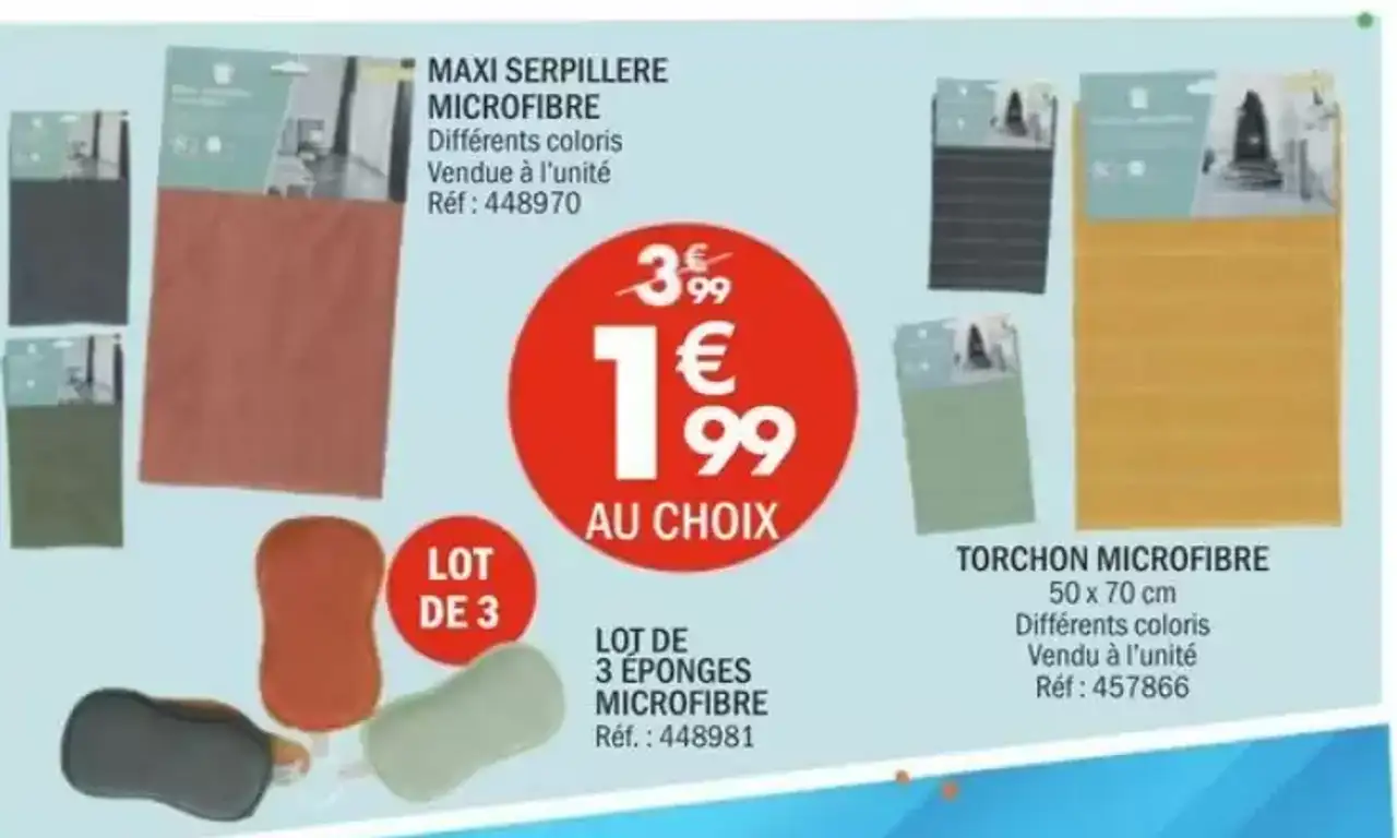 Maxi serpillère microfibre ou Torchon microfibre ou Lot de 3 éponges microfibre