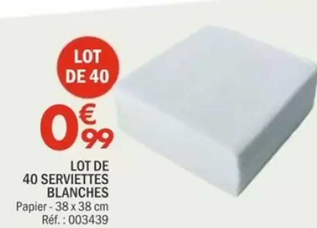 Lot de 40 serviettes blanches