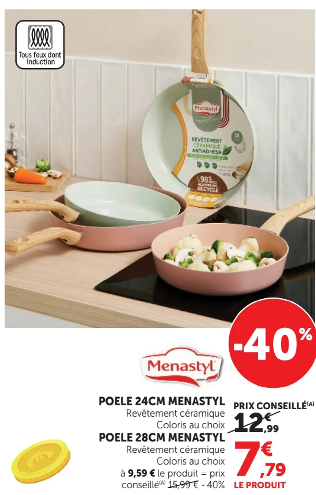 POELE 24CM MENASTYL Revêtement céramique