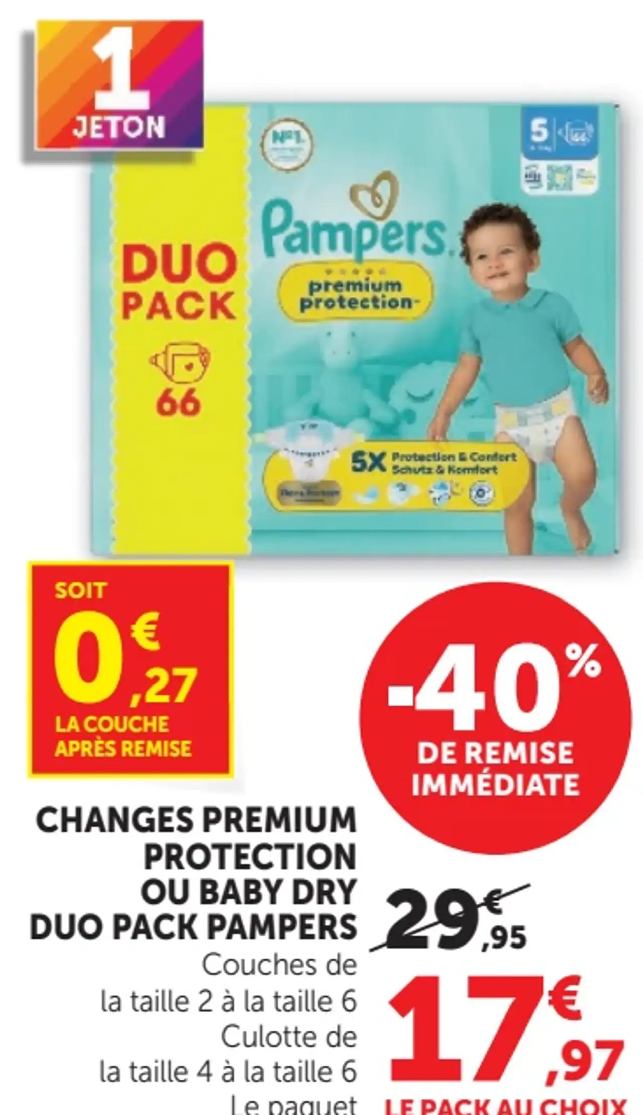 Couches Premium Protection ou Baby Dry Duo Pack Pampers
